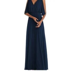After Six Style 1565 Midnight Navy V-Neck Split Sleeve Chiffon Maxi Dress NWT 18